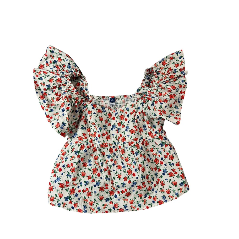 Old Navy Sweetheart White Floral Ruffle Sleeve Peplum Top Petite Small 426858